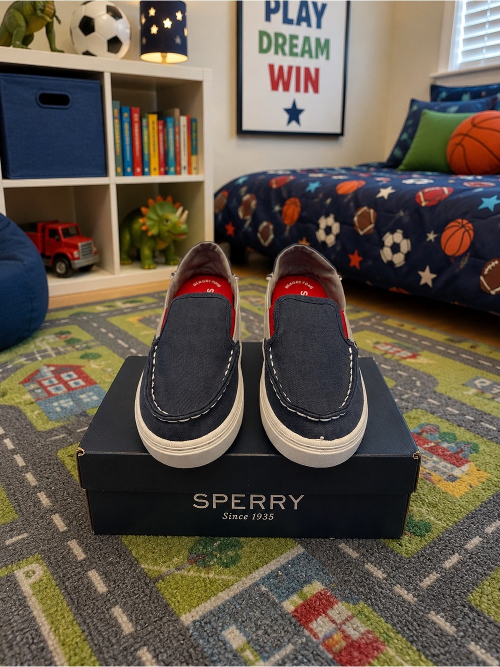 Sperry Kids Navy and Red Canvas Slip-On Sneakers